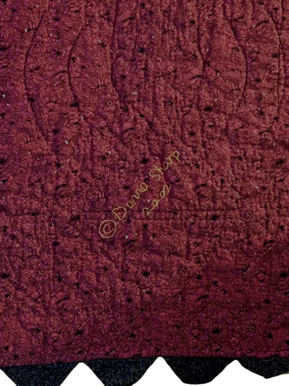 VTG Y2K Donna Sharp Star Quilt Full/Queen Sawtooth Signed 2002 Burgundy Cream